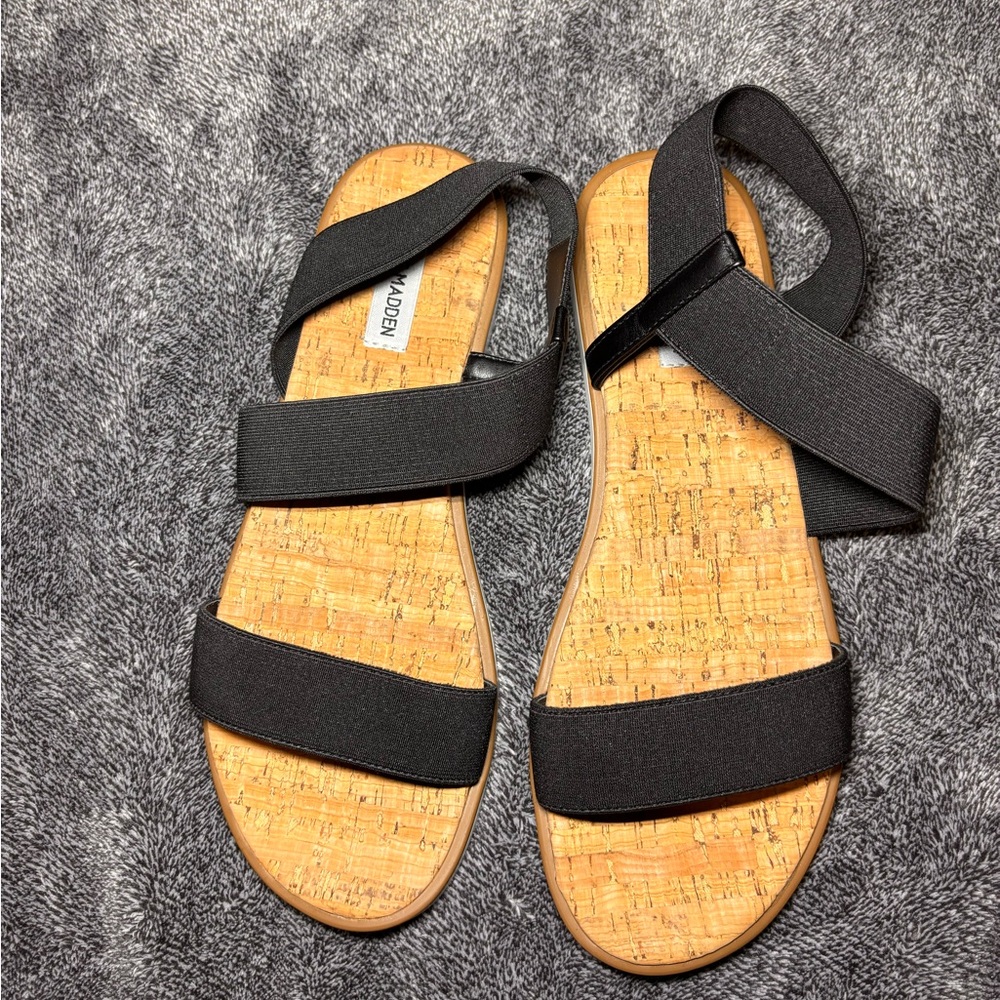 Steve Madden Black Sandals with Cork Footbed
